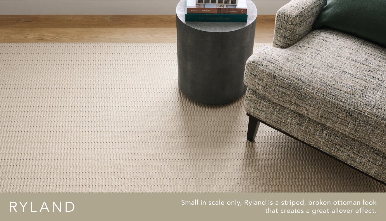 Ryland - Small in scale only, Ryland is a striped, broken ottoman look that creates a great allover effect.